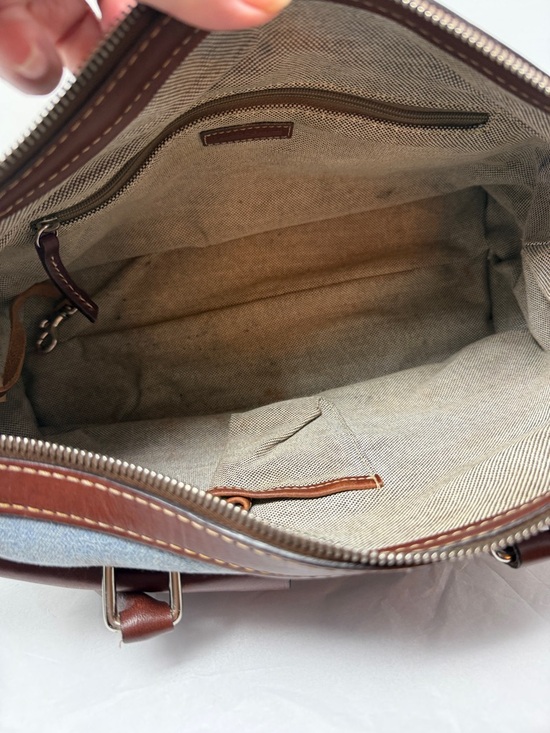 Dooney & Bourke Denim Monogram Shoulder Bag Brown Leather Trim Y2K Vintage - Picture 5 of 9